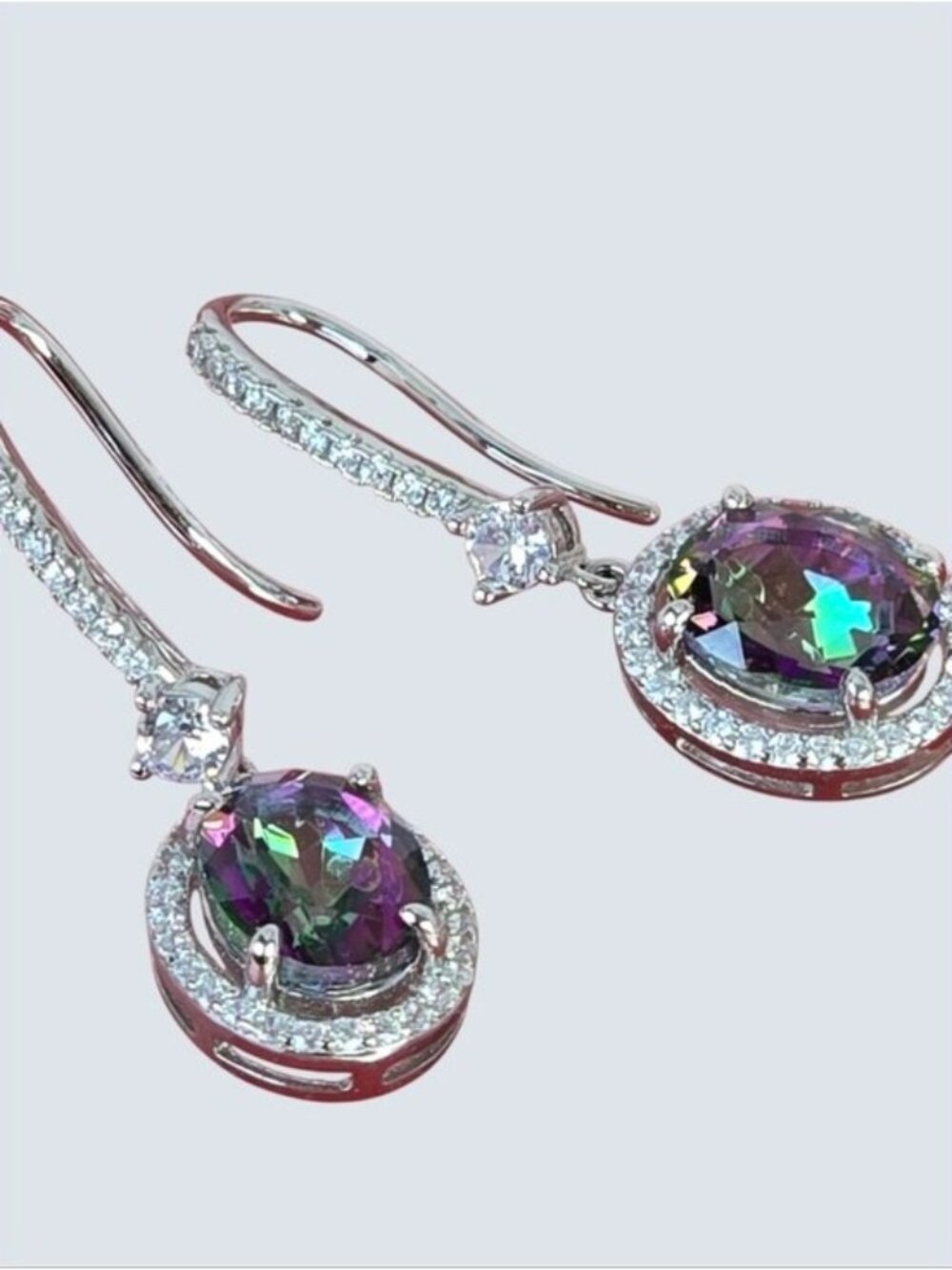 925 Sterling Silver Earrings With Natural Mystic Quartz & CZ